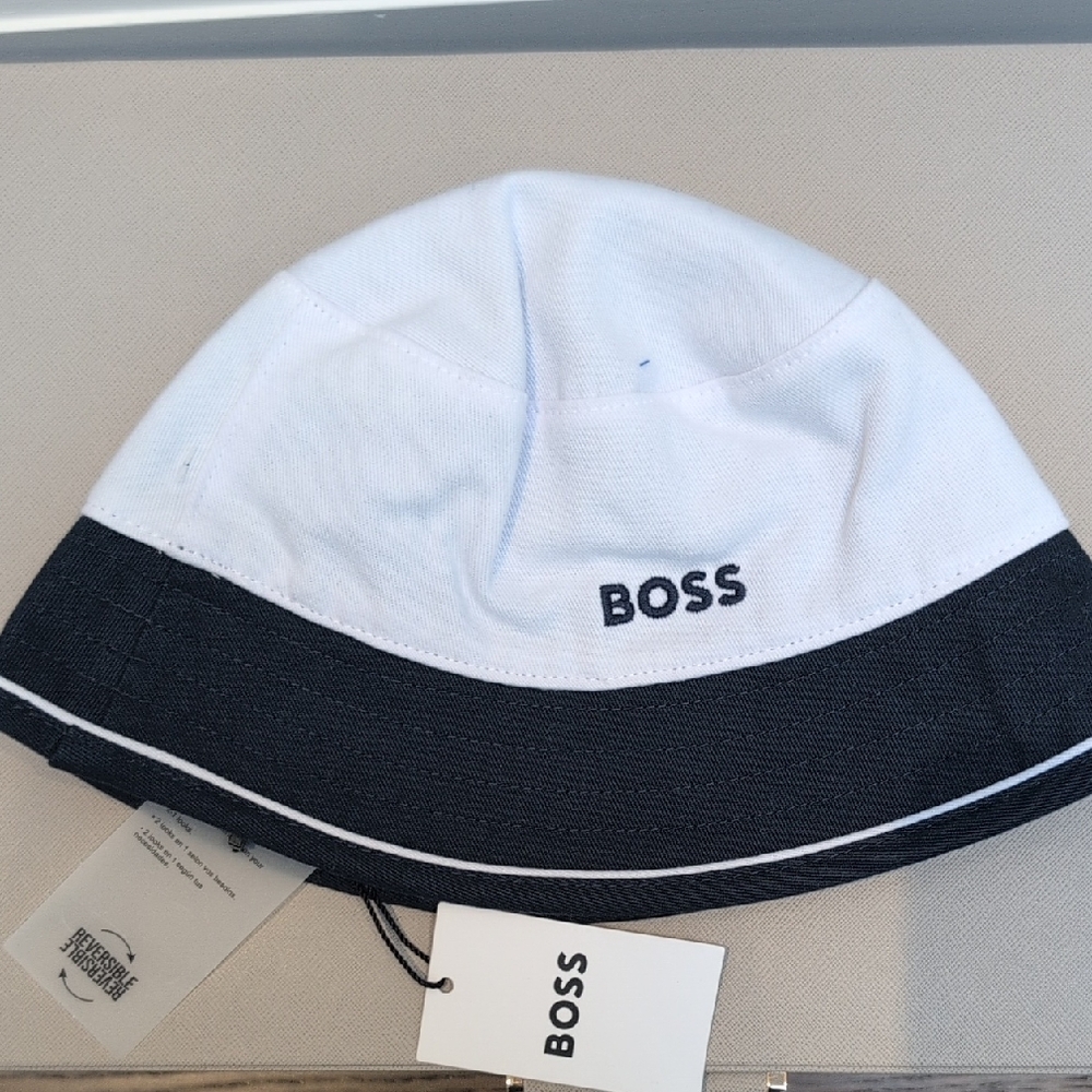 Boss Two-Tone Bucket Hat in White and Black